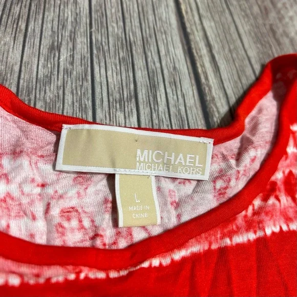 Michael Kors Women’s Large Red Dark Clementine Cold Shoulder Tassled Top Blouse - Picture 7 of 10